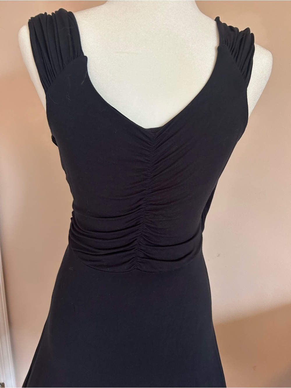 VENUS Black Ruched V-Neck Mini Dress